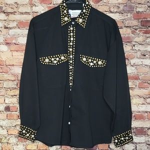 Vintage Black Button Down Shirt Pearl Gold